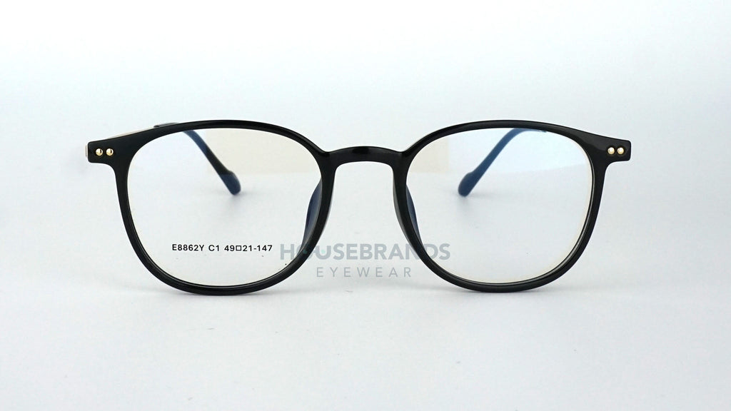 Sleek Black Round Gold Temples (E8862Y-C1)