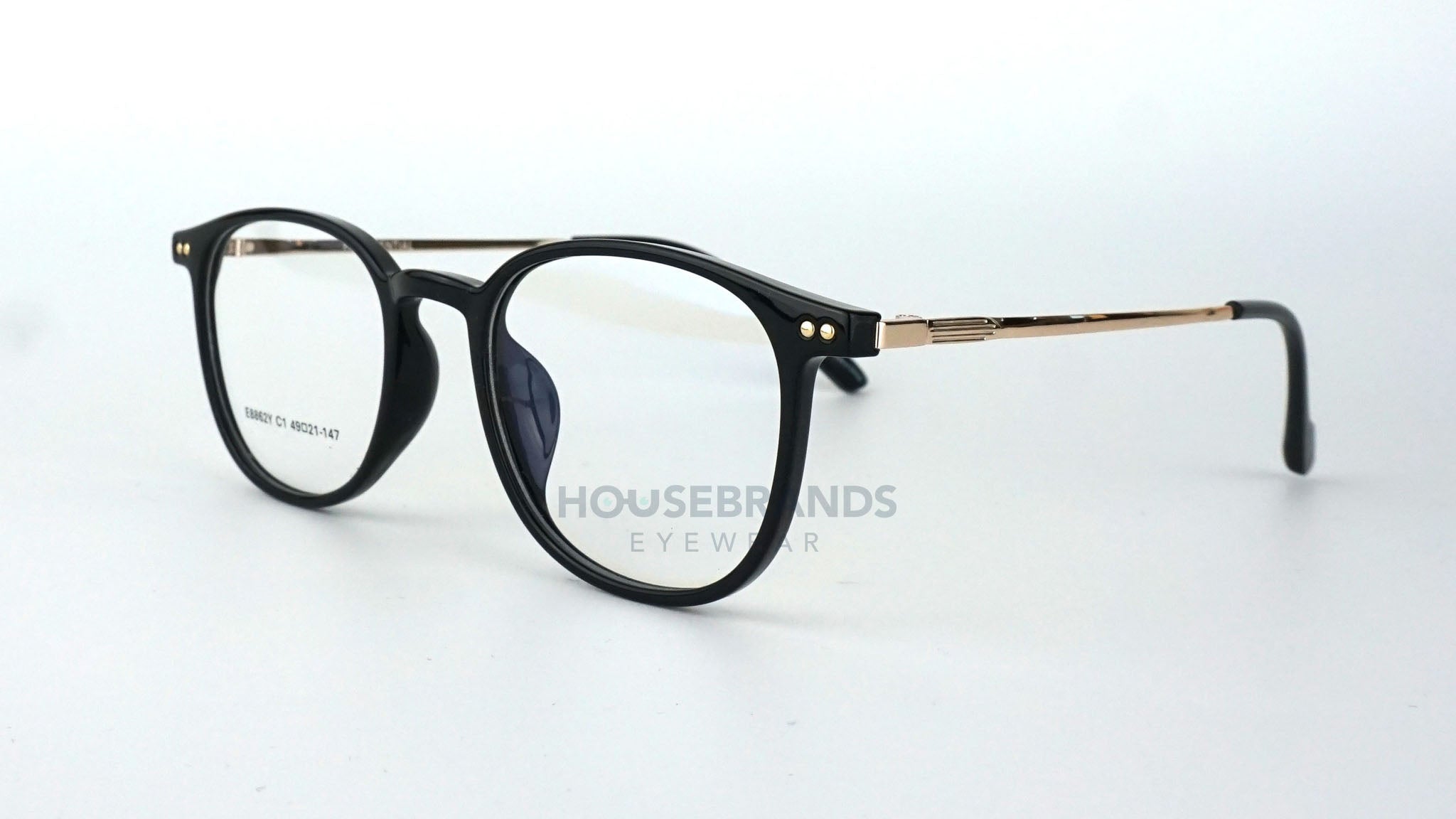 Sleek Black Round Gold Temples (E8862Y-C1)