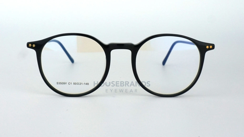 Black Round Metal Temple Eyeglasses (S3509Y-C1)