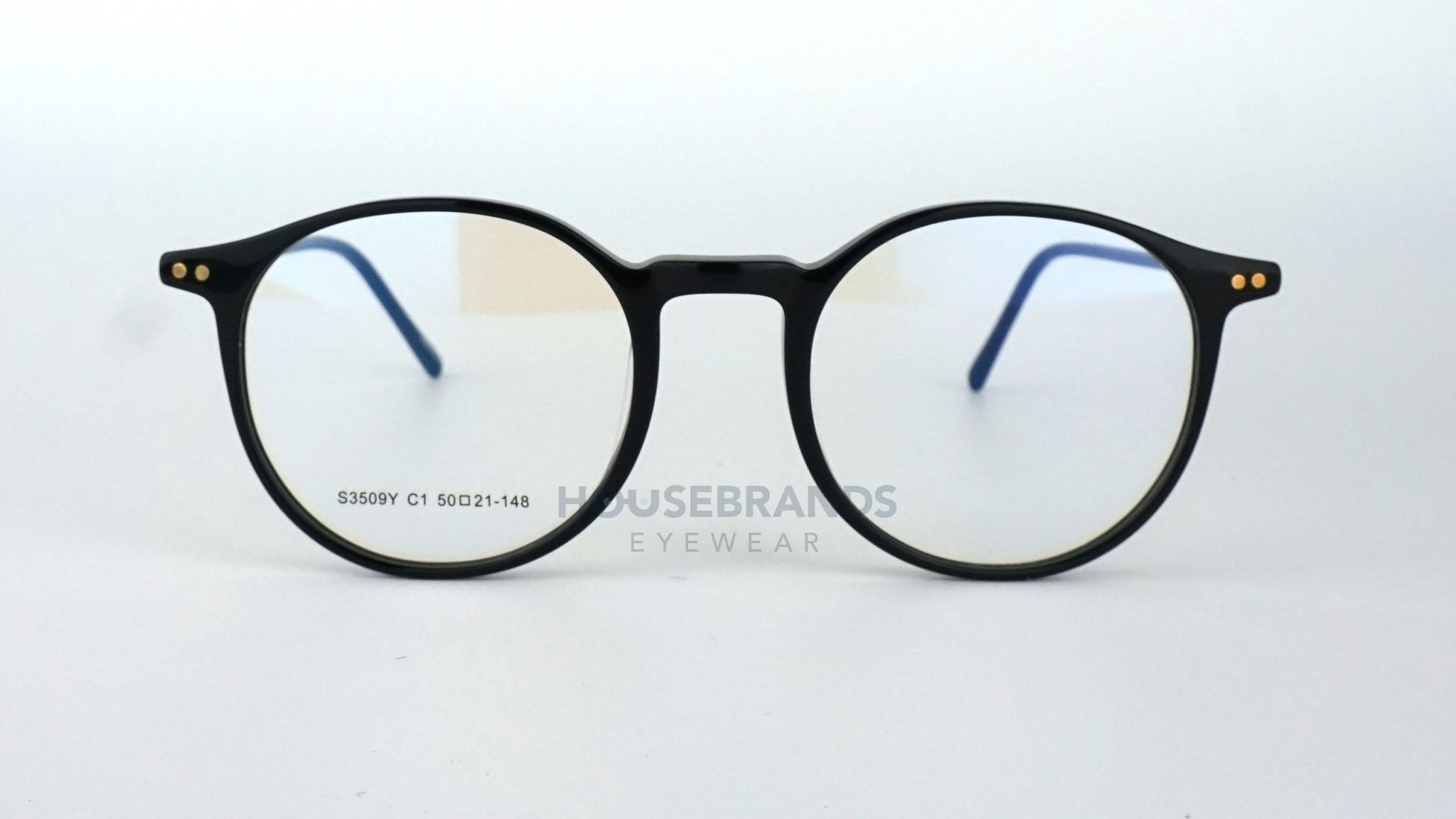 Black Round Metal Temple Eyeglasses (S3509Y-C1)